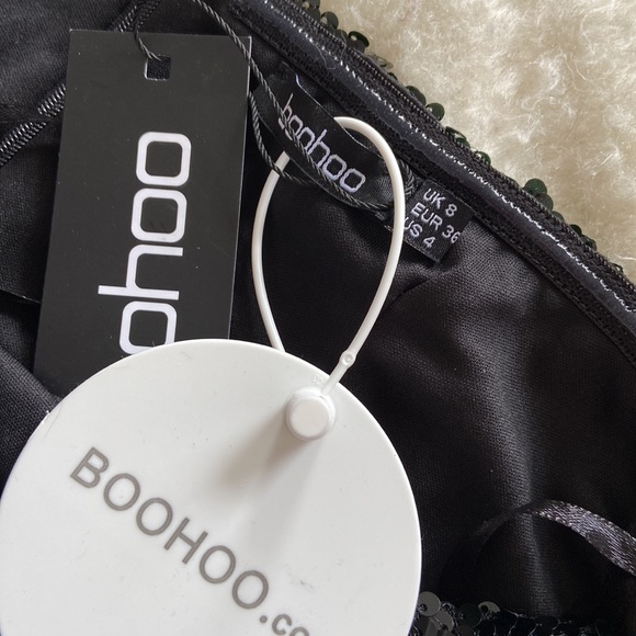 NWT Boohoo black sequin strapless bow midi dress - Picture 10 of 10